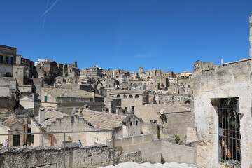 The old town of Matera under a blue sky, Italy