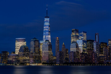 Fototapeta na wymiar New York City skyline at night. View from Hudson river, New York, USA, America. . High quality photo