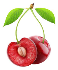Halved sweet cherry with kernel, cut out