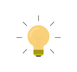 Light bulb icon and lamp sign with rays, idea, creative insight, problem solving concept flat vector illustration.
