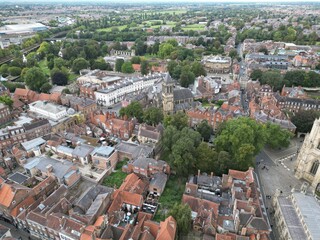 aerial view of The Oratory Church of Saint Wilfrid,  a Catholic church in York, England. A church...
