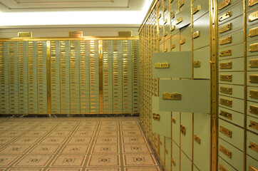 Vintage vault, Tresor room with numbered lockers safety  storage