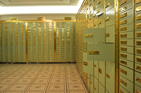 Vintage vault, Tresor room with numbered lockers safety  storage