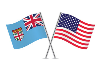 Fiji and America crossed flags. Fijian and American flags on white background. Vector icon set. Vector illustration.