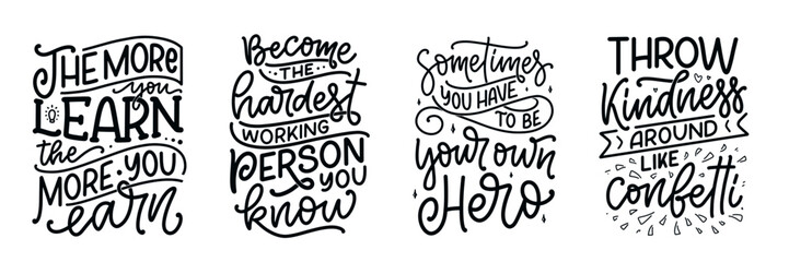Set with hand drawn motivation lettering quotes in modern calligraphy style. Inspiration slogans for print and poster design. Vector - obrazy, fototapety, plakaty