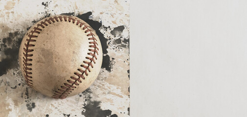 Old retro vintage background with baseball ball and copy space for sport banner.