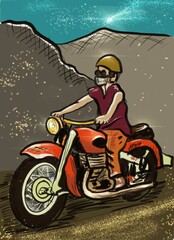 Obraz na płótnie Canvas a person riding a old motorcycle