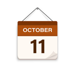 October 11, Calendar icon with shadow. Day, month. Meeting appointment time. Event schedule date. Flat vector illustration.	