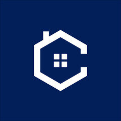 Initials C and construction house logo vector