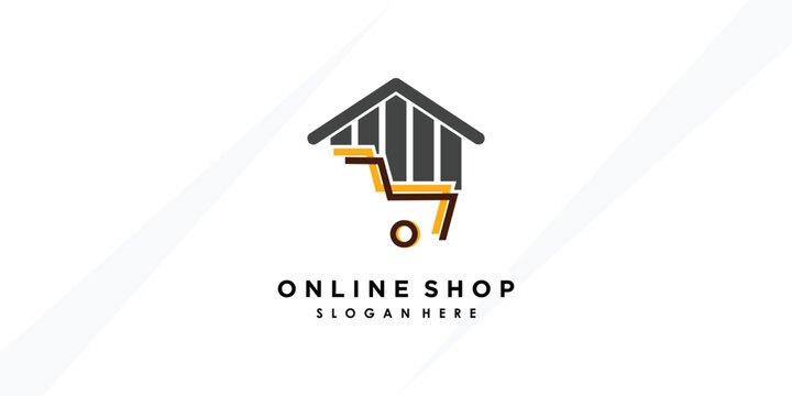 online shop logo design with creative concept premium verctor