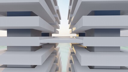 Naklejka na ściany i meble 3d rendering architecture background building geometric shape