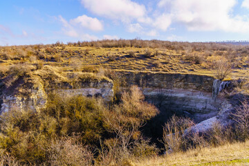 Picturesque hilly valley of Eastern Europe. Background with copy space
