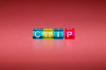 the word "chip" made up of cubes	