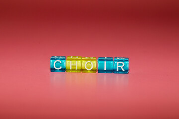 the word "choir" made up of cubes	