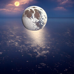 Earth rising like a Moon rising, 3d Illustration,render. Abstract