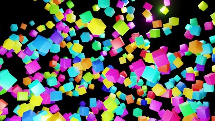 3d abstract simple geometric background with multicolor cubes. Cubes circle in the air. Creative simple motion design background with 3d objects. 3d render