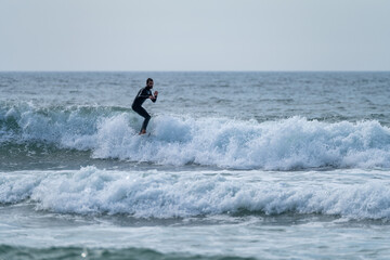 Surfer riding a wave
