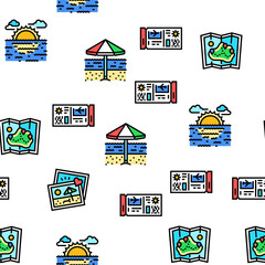 summer season vacation nature vector seamless pattern thin line illustration