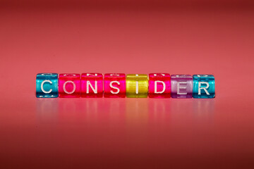the word "consider" made up of cubes