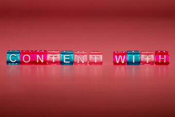 the word "content with" made up of cubes