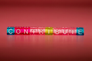 the word "contribute" made up of cubes