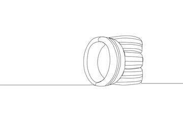 Continuous one line drawing car tires with alloy wheel rim, tire fitting service and sale advertisement poster. Disk car wheel tyre flat isolated. Single line draw design vector graphic illustration