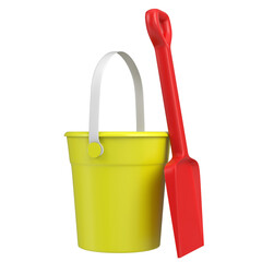 3D rendering illustration of a beach bucket and shovel - obrazy, fototapety, plakaty