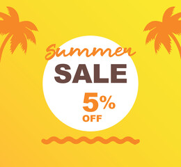 5% off discount for purchases. Vector illustration of promotion for summer sales