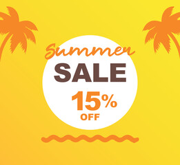 15% off discount for purchases. Vector illustration of promotion for summer sales