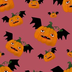Kawaii cute cartoon Halloween pumpkins seamless pattern for wrapping and fabrics and textiles and kids print