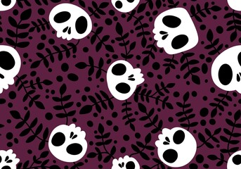 Cartoon doodle seamless Halloween skulls pattern for wrapping paper and clothes print and kids accessories