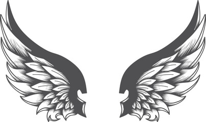 angel wings tattoo sketched vector design 