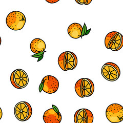 orange citrus fresh slice juice vector seamless pattern thin line illustration