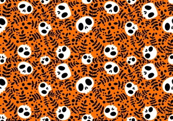 Cartoon doodle seamless Halloween skulls pattern for wrapping paper and clothes print and kids accessories