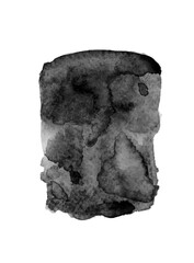 Watercolor spot on white. Hand drawn painted stain. Aquarelle art. Black and white illustration