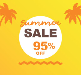 95% off discount for purchases. Vector illustration of promotion for summer sales