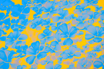 Watercolor blue flowers flowers on a bright yellow background