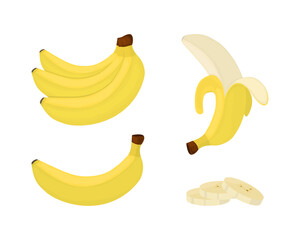 Banana flat vector set isolated on white background