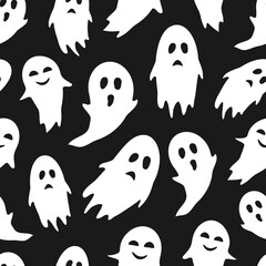 Flying ghosts flat seamless pattern