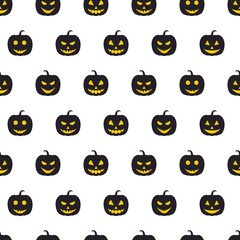 Halloween pumpkins Jack-o-lantern black and yellow seamless pattern