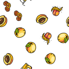 peach fruit nectarine juicy vector seamless pattern thin line illustration