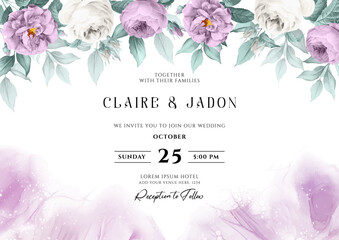 Beautiful floral background wedding invitation with roses and leaves decoration