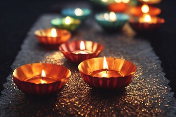 Decorative diyas for diwali, selective focus.