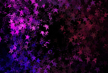 Fototapeta na wymiar Dark Purple, Pink vector texture with colored snowflakes, stars.