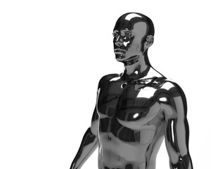 Obraz na płótnie Canvas 3D illustration of a male silver torso on a white background. metal mannequin.