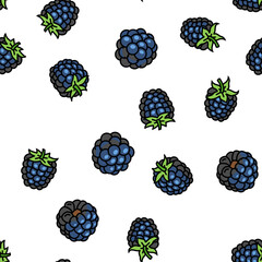 blackberry fruit berry black food vector seamless pattern thin line illustration