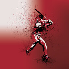 Baseball Player - Batter With Red Uniform on a Red Gradient Background