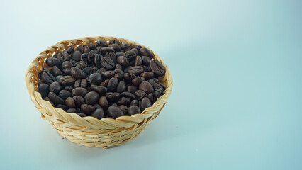 Selective focus concept Roasted coffee beans on white background