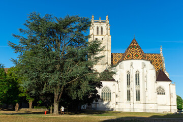 Fototapeta na wymiar Scenic view of gothic Royal Monastery of Brou in Bourg-en-Bresse, eastern France