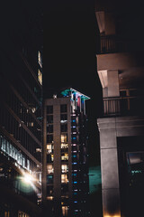 colorful building at night - Charlotte, NC